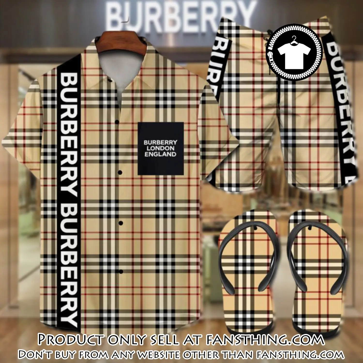 Burberry flip flops and combo hawaii shirt shorts luxury brand summer outfit hsf212 fst0011495